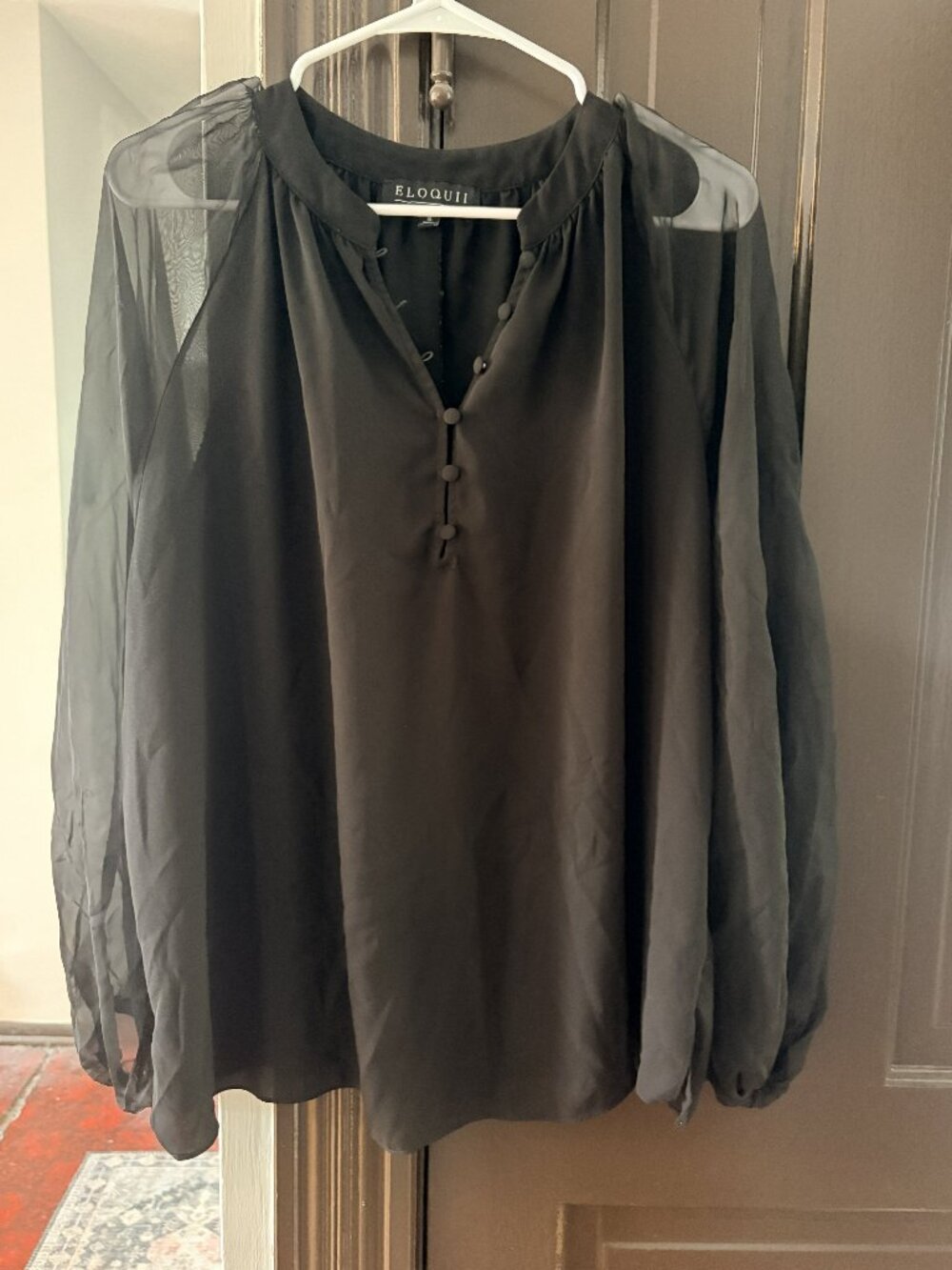 ELOQUII Black Sheer Sleeve Blouse Size 16